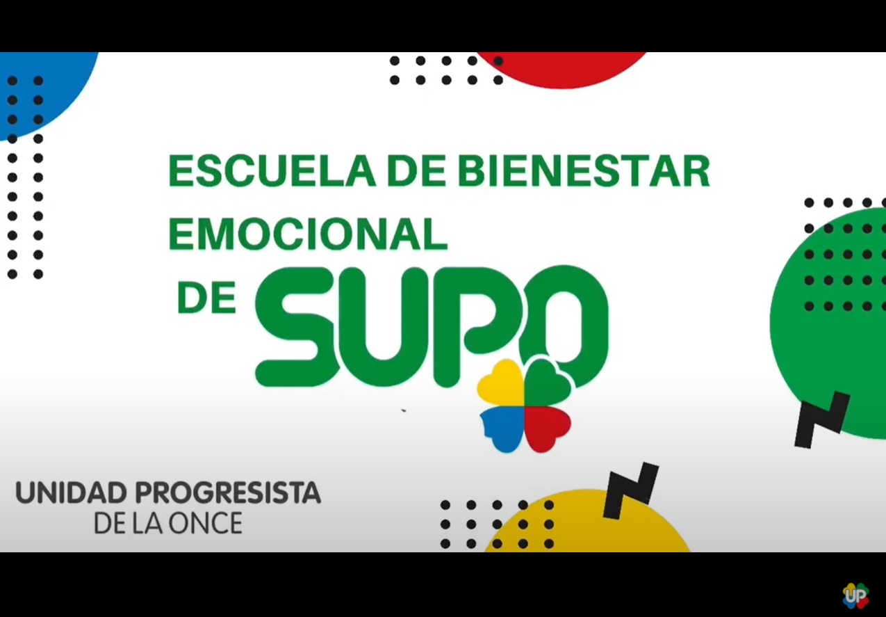 Imagen gráfica de cartelería de la Escuela de Bienestar Emocional con logo de SUPO