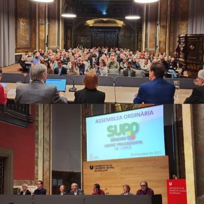 imágenes del público y la mesa durante la asamblea