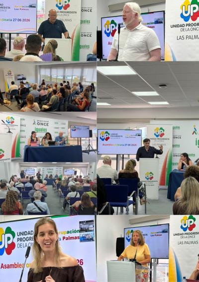 Collage de diferentes fotos de la última asamblea de UP Las Palmas. 