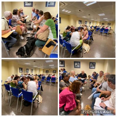 Collage con 4 fotos de participantes de SUPO sentados en diferentes grupos de debate 
