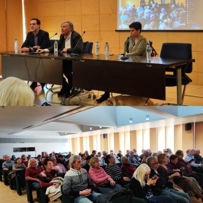 2 fotos de la sala durante la reunión