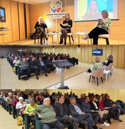 Tres fotos de los asistentes y las ponentes durante la jornada
