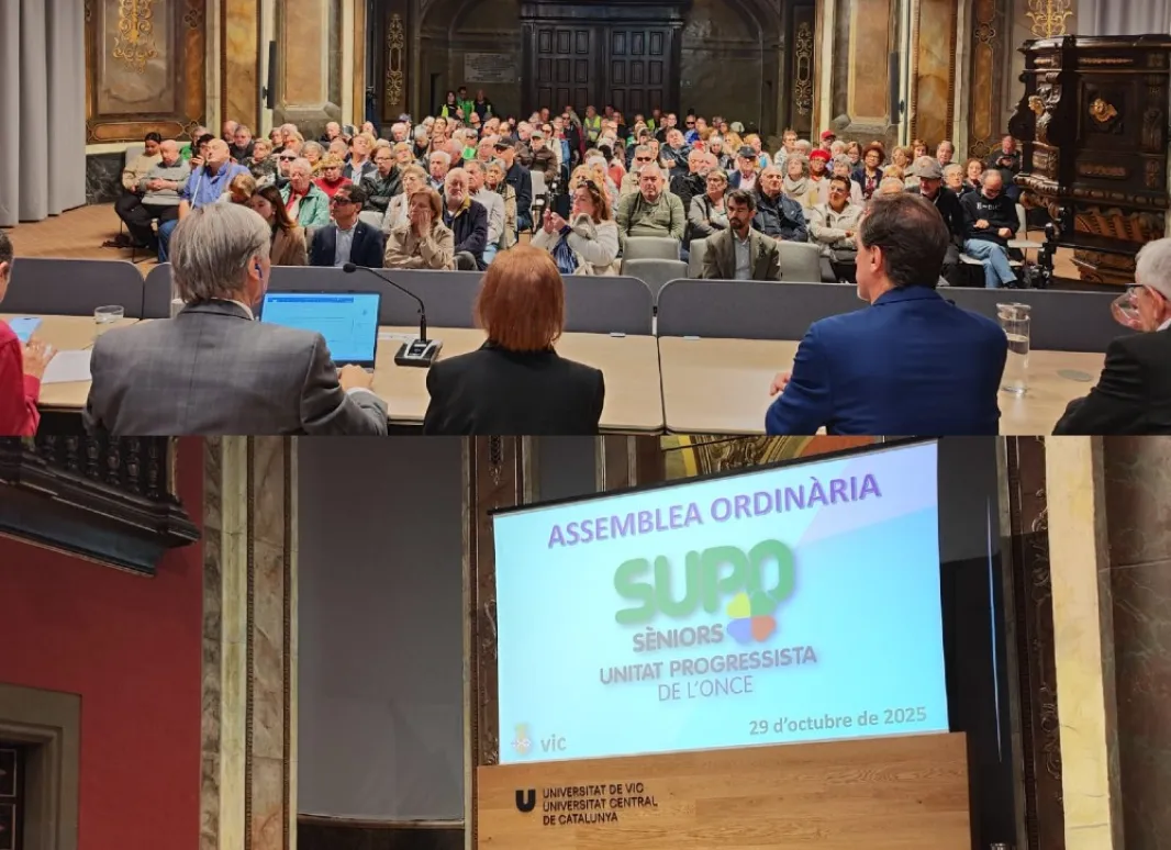 imágenes del público y la mesa durante la asamblea