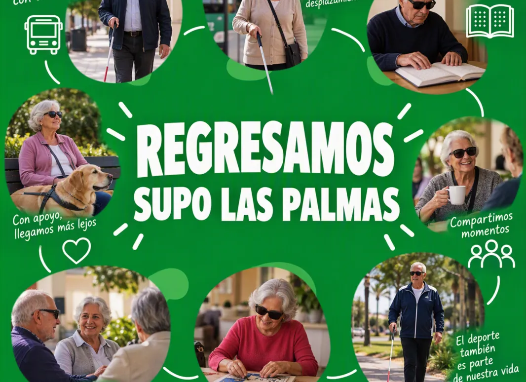 Imagen donde aparece el texto Regresamos Supo Las Palmas y varias fotos al rededor de varias personas realizando diferentes actividades