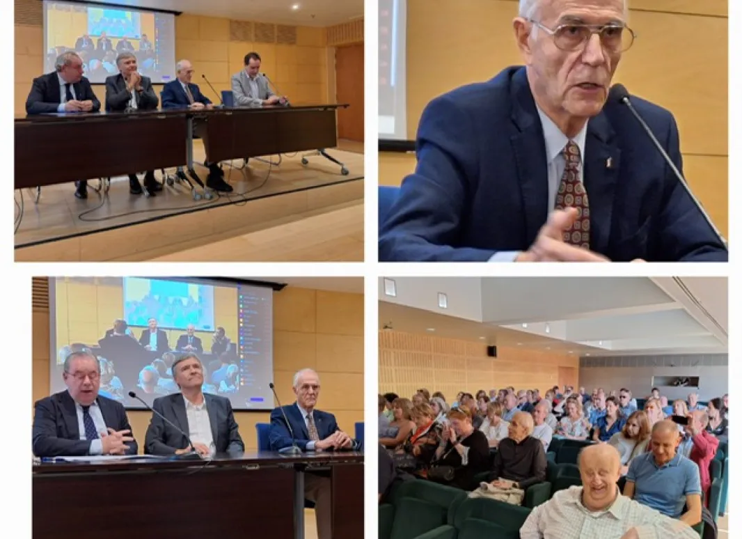Imáges del Dr. Segarra y el resto de la sala durante la conferencia 