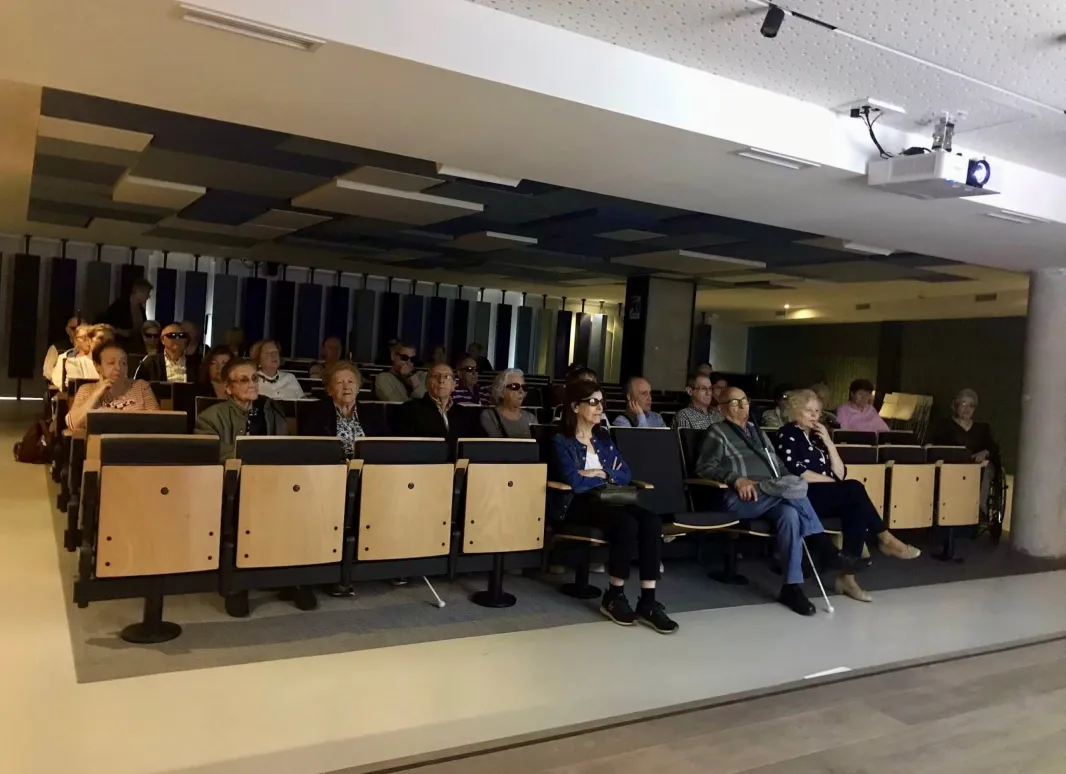 Salón de actos de la DT de Aragón con miembros de SUPO escuchando el webinar