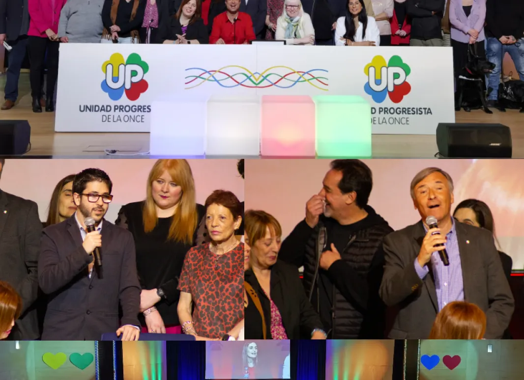 Presentación de la nueva ejecutiva, parlamento de JUP y SUPO y vista del auditorio lleno.