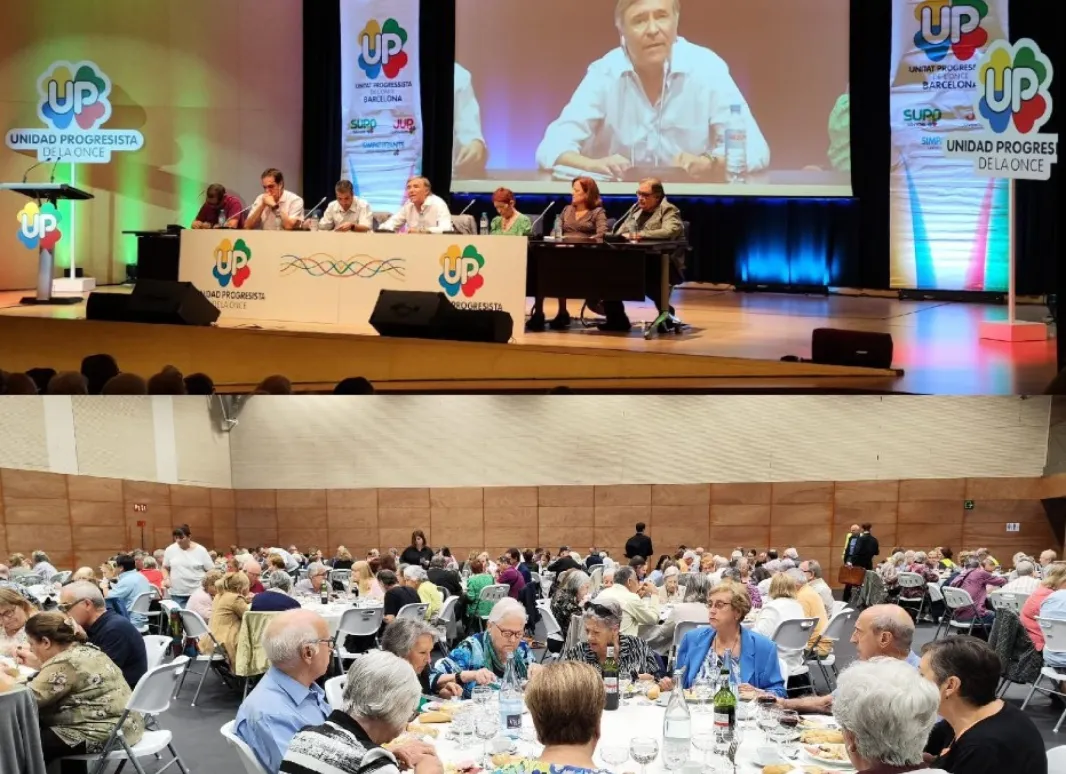 Mesa presidencial durante asamblea y comida posterior con socios y simpatizantes