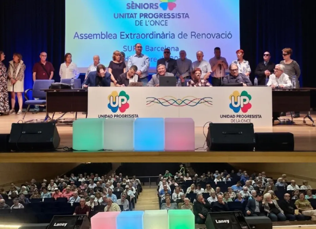 Foto de la mesa de la ejecutiva de SUPO y el público durante la asamblea