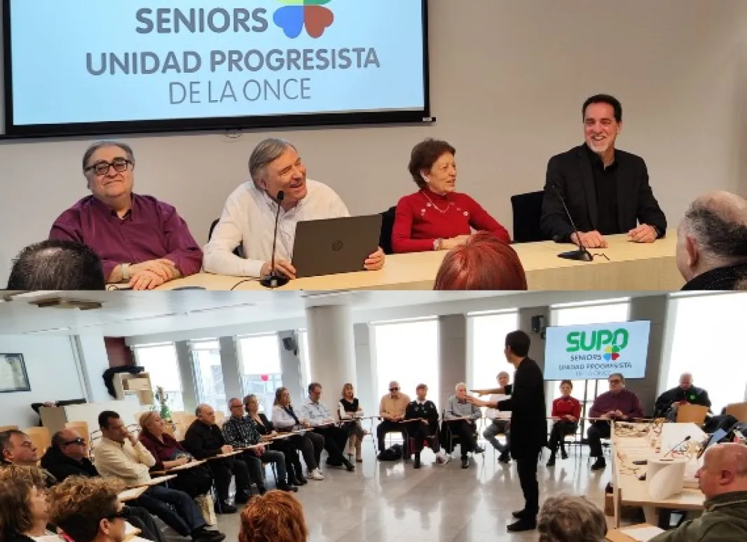 Foto de la mesa y la sala durante la reunión