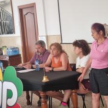 Javi Gomez, Carmen Lourdes García, , Dolors Espinos i Rafaela Pérez durante la asamblea de SUPO