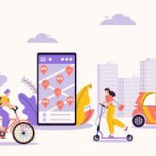 Dibujo de una ciudad con distintos sistemas de movilidad
